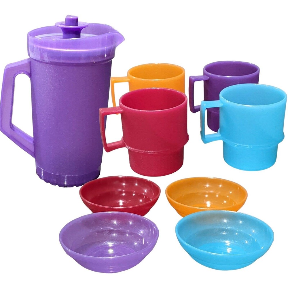 TUPPERWARE MINI TUPPERTOY PLAY SET KIDS TOY PITCHER,TUMBLERS, BOWLS Glitte NEW